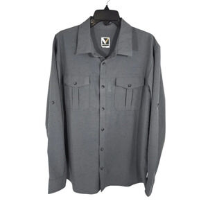 {Voyager} Mens Long-sleeve Button Down Blue Shirt in Grey Space Dye - Size Large